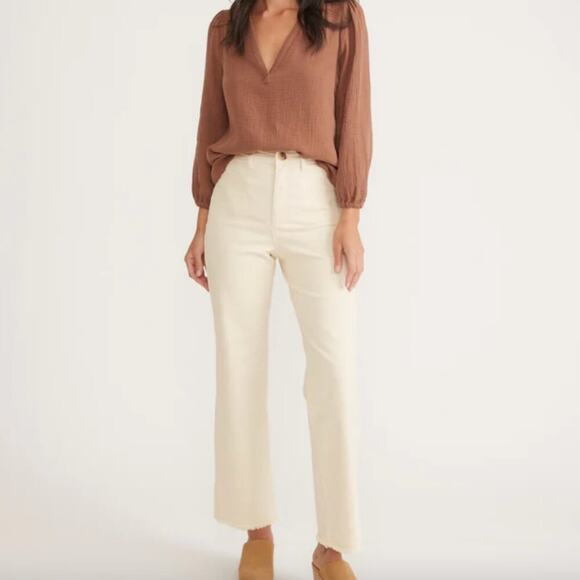 Marine Layer Bridget Raw Edge Cream Full Length Pants Size 14 - Picture 1 of 10